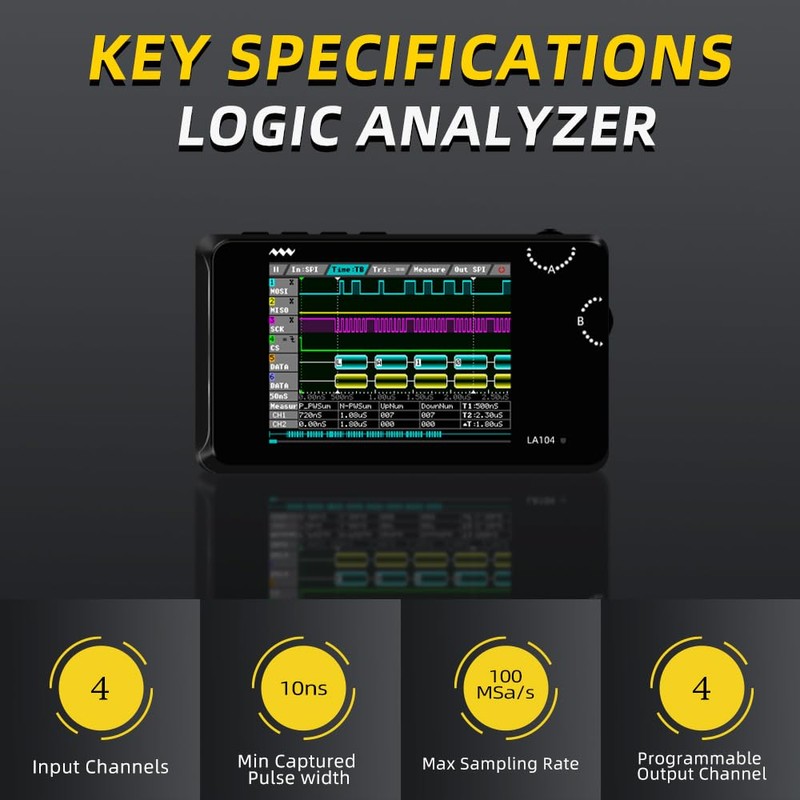 MINIWARE Pocket Logic Analyzer LA104, Portable Mini Size Handheld, Built-in