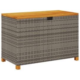 Udorich Versatile Garden Storage Box and Bench, Durable Rattan with Acacia Wood Top, Weather-Resistant, Easy to Clean, Gray and Brown