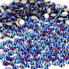 NCB Nancybeads 2000pcs Flatback Round Glass Nail Art Rhinestones Crystal for DIY Making Accessories Shoes, Clothes, Face Art, Bags, Manicure (Mine Blue, SS12 2000pcs)