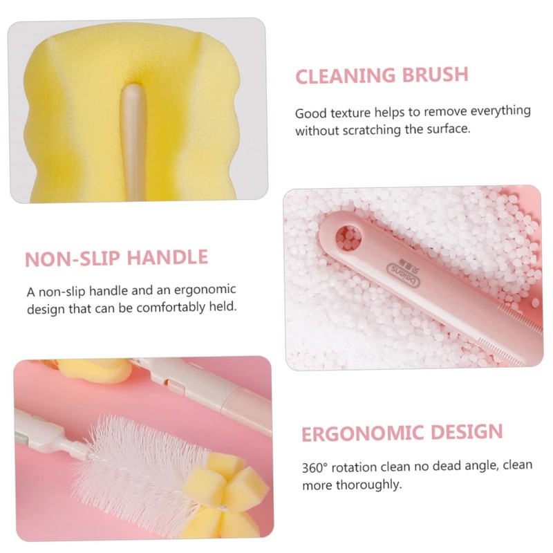 Baluue 2sets Feeding Bottle Cleaning Brush Pacifier Brush Rotating Design