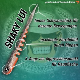Monkey Lures Shaky Lui - 7.5 cm & 10 cm Rubber Fish - No Action Shad, Pintail, Zander Rubber Bait, Soft Bait, Artificial Bait (Grilled Zombie - Slightly UV Active, 7.5 cm - 8 Pieces)