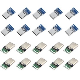 Teansic 20 Pcs 24 pin Type C Male Female Plug Socket Connector with PCB Board,USB 3.1 Connectors Adapter to Solder Wire & Cable (10 Pcs Male + 10 Pcs Female Connector)