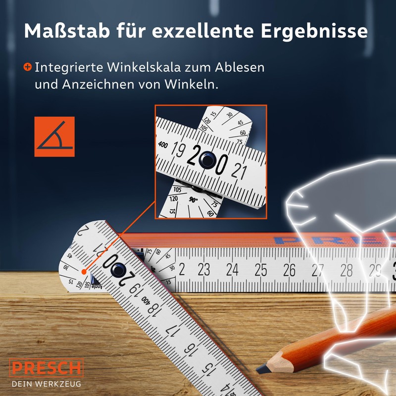 Presch Folding Ruler 3 m with Angle Function – Wood