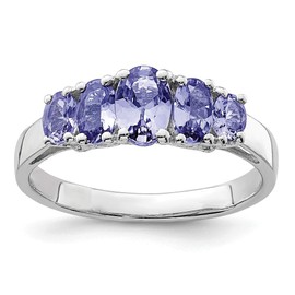 Size 7 Solid 925 Sterling Silver 5-Stone Oval Tanzanite Ring