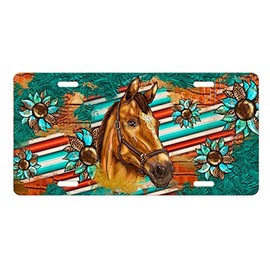 Vanity Decorative Aluminum Front License Plate (Horse on Serape Print)