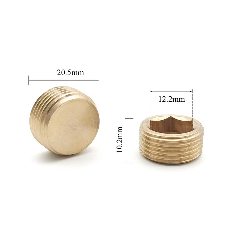KtbeYTi Hexagonal Brass Blanking Plugs, 1/2 Inch Male Thread Plugs,