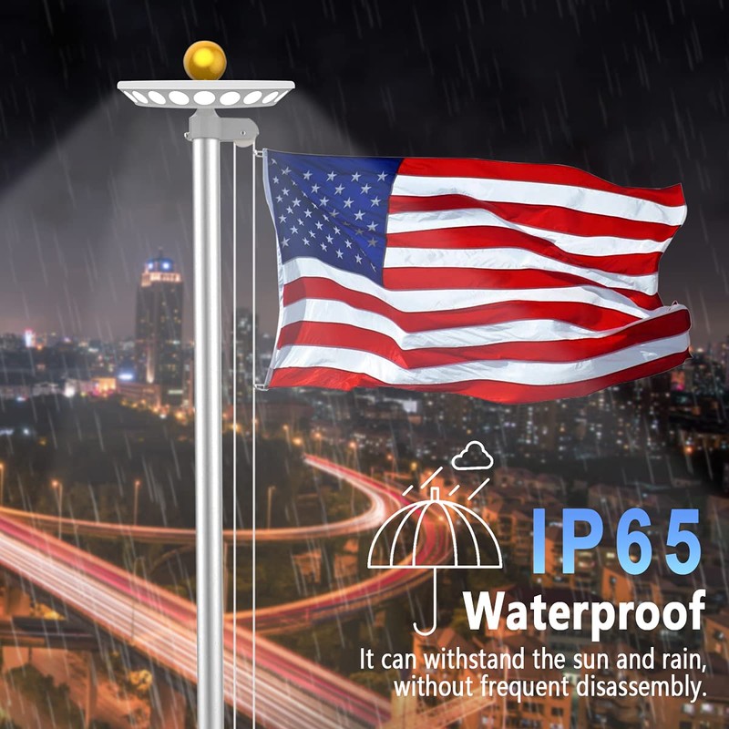 Solar Flag Pole Light Outdoor Dusk to Dawn, Top Mount