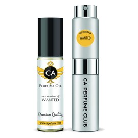CA Perfume Duo Impression of Wanted For Men Eau de Parfum Refillable Atomizer Sprayer + Fragrance Body Oil Long Lasting Sample Travel Size Roll-On Bottle 0.27 Fl Oz+0.33 Fl Oz
