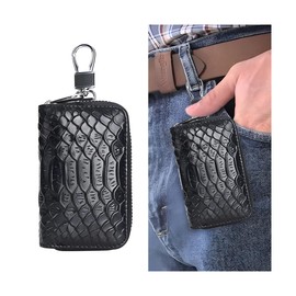 Norkmdi Car Key Fob Case, Genuine Leather Vehicle Keyfob Holder with Zipper Closure & Hook for Smart Remote Key Fob, Anti Lost Automotive Keychain Bag, Universal for SUV Sedan Truck