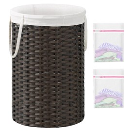 SETVSON Large Laundry Hamper Laundry Basket Round 34.3 Gal (130 L) Handwoven Wicker Laundry Baskets Rattan Laundry Basket with Removable Bag Handles 2 Mesh Bags for Living Room Bedroom Brown