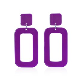 YUNXI 70s Vintage Minimalist Multicolor Acrylic Geometric Square Hollow Drop Dangle Neon Earrings Retro 80s Party Costume Accessory Jewelry for Women With Box (Violet)