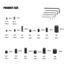 KOXXIAMOQ 786 Piece Metric Grub Screws Set, Hexagon Socket Grub Screws Screws Hex Head Screws Mounting Parts Kits for Door Handles, M2.5 M3 M4 M5 M6 M8 (786)