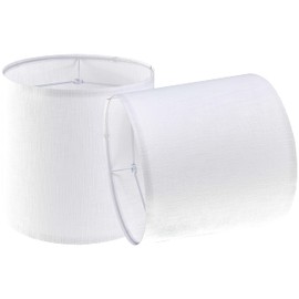 Set of 2 White Tall Linen Drum Lamp Shades Modern Lamp Shade 9.8" Top x 9.8" Bottom x 11.8" High (Spider) Medium Lampshade for Table & Beside Lamp - Lampshades Replacement By GO&SO