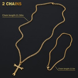 LeapoFaith Cross Pendant for Car Rear View Mirror Decor Stainless Steel Spanner Shape Cross Necklace Adult Men Christian Gift, Gold