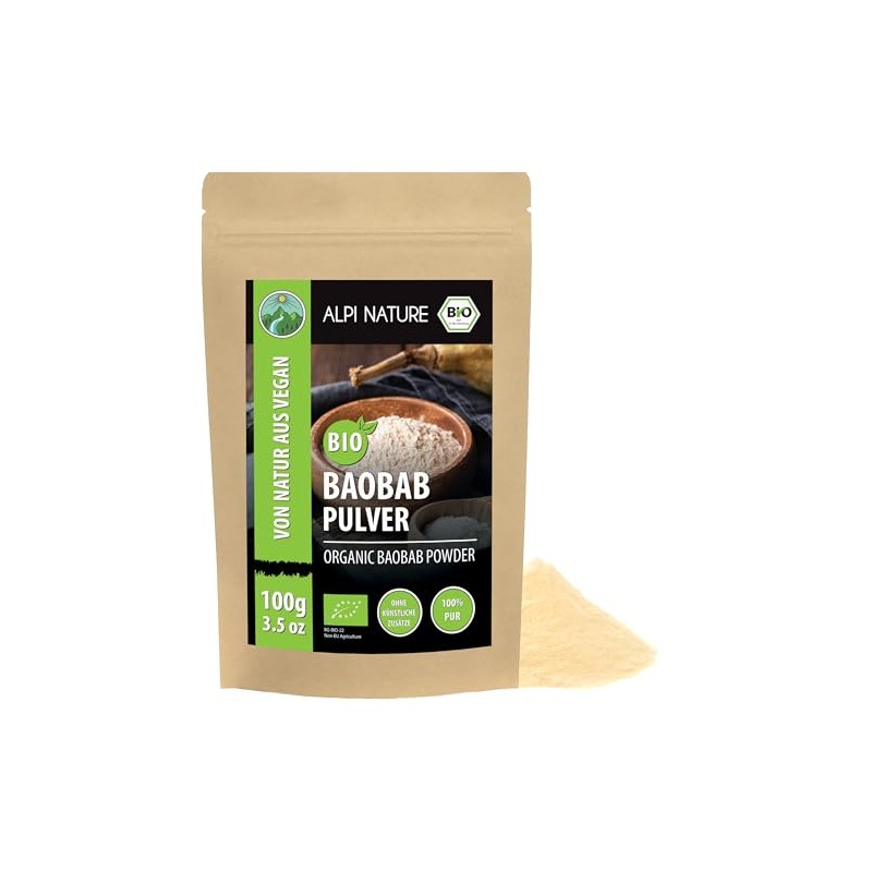 Alpi Nature Baobab Powder Organic 100 g, Ground Baobab Fruit,