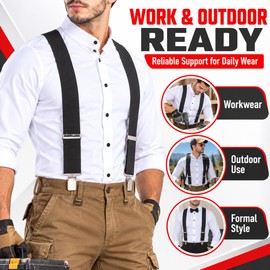 Men’s Heavy-Duty 2-Inch X-Back Suspenders with Adjustable Elastic Straps and 4 Strong Clips