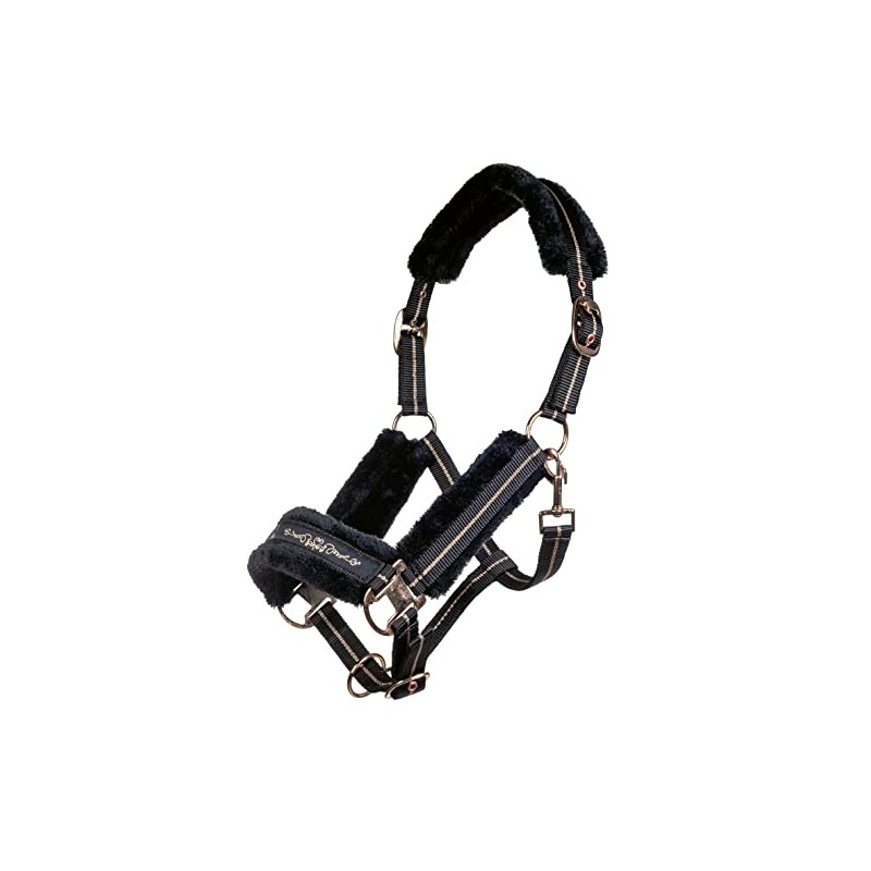 HKM Rose Gold Headcollar & Rope 9178 Black/Rose Gold Pony