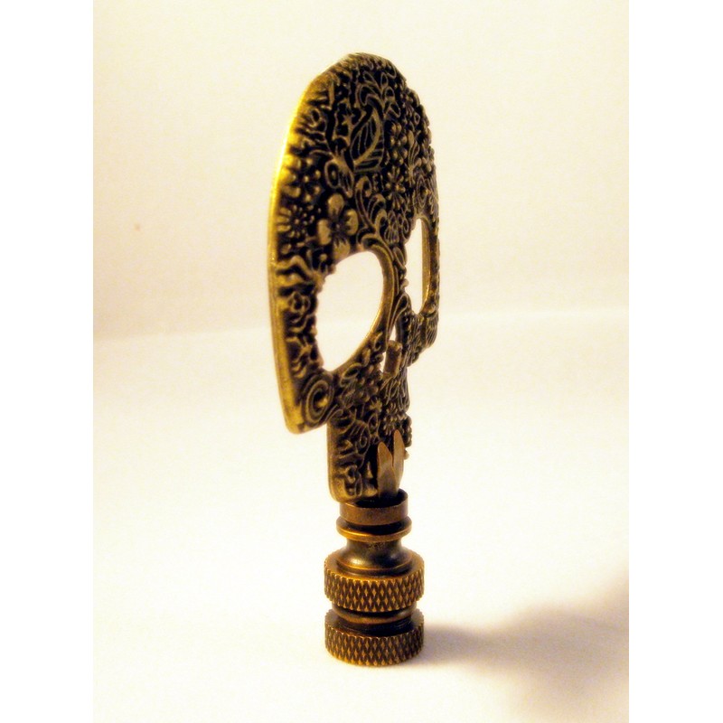 Lamp Finial-Aged Brass D.O.D. Skull on Aged Brass Base