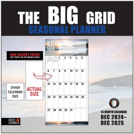 RED EMBER The Big Grid - Seasonal Planner 2025 Hangable Monthly Wall Calendar | 12" x 24" Open | Thick & Sturdy Paper | Giftable