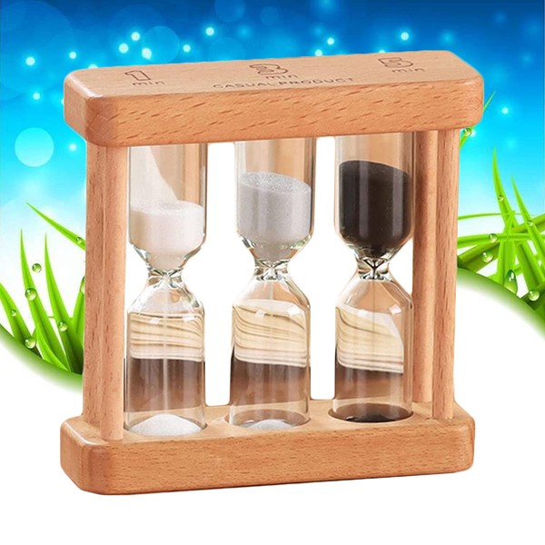 Hourglass Wooden Hourglass Timer 1/3/5 Min, Hourglass Sand Timer, Kitchen Timer, Hourglass Kids Toothbrush for Kitchen, Home, Office, School, Study, Figurine, Toy Christmas Gift, Birthday (Color B)