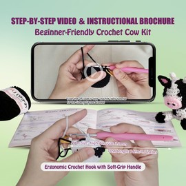 YEEAJERCC Highland Cow Crochet Kit for Beginners&Adults-2 Pack Amigurumi Cow Dolls with Video Tutorial, 40% Extra Yarn, Gift Bag |DIY Stuffed Animal, Christmas Gift (Black&White) Beginner-Friendly