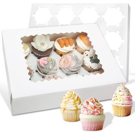 Sivaopa 6 Set Cupcake Boxes Hold 12 Standard Cupcakes, Food Grade Cupcake Holders Bakery Carrier Boxes with Windows and Inserts for Cupcakes, Muffins and Pastries (6)