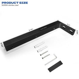 Shower Door Support Bracket, Stainless Steel Stabilizer Brace for 1/4"(6mm) 5/19"(8mm) 1/2"(10mm) Framless Shower Glass Door, 9.45 Inch Long, 3.4 Inch Left Bar, Matte Black (Glass on Left)