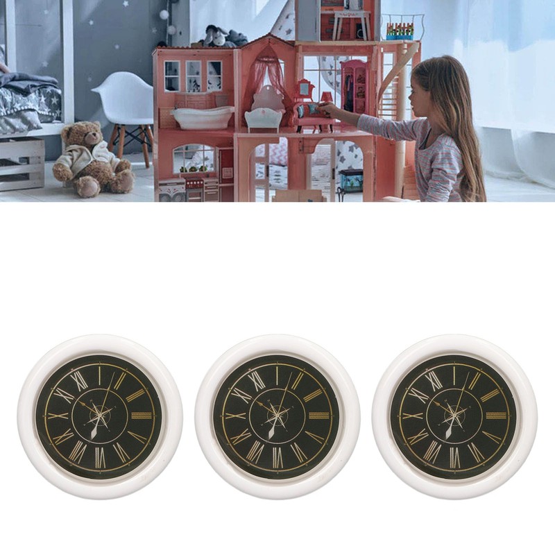 3 PCS Dollhouse Wall Clock 1:12 Dollhouse Miniature Round Wall