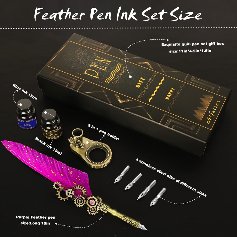 MPRINCE Feather Ink Set, Calligraphy Pen Set, Calligraphy Pen for