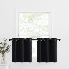 NICETOWN Black Small Window Valances Curtains - Thermal Insulated Home Decor Blackout Grommet Tier Curtains Drapes for Kitchen/Bedroom/Office (42W by 24L 1.2 inches Header, Black, 2 Pieces)