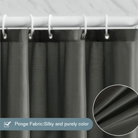 Furlinic RV Shower Curtain Liner 48x78 Dark Grey Polyester Fabric,Ultra Narrow Waterproof Liner with Heavy Weighted Hem Line,78" Floor Touch Design,8 Rustproof Hooks,Space Efficient,Odorless.