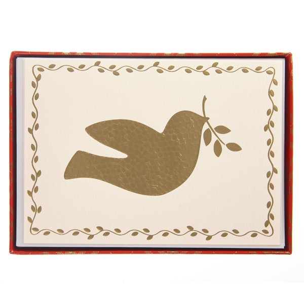 Graphique Hammered Dove Holiday Cards | Pack of 15 Cards with Envelopes | Christmas Greetings | Gold Foil | Boxed Set | 4.75" x 6.625"