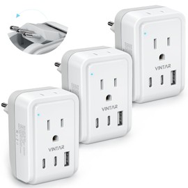 Adaptador de enchufe de viaje italiano, VINTAR 5 en 1, adaptador de corriente plegable Italia con 17 W, 3 puertos USB (2 USB C) y 2 tomas americanas, adaptador de 3 puntas tipo L para Estados Unidos a