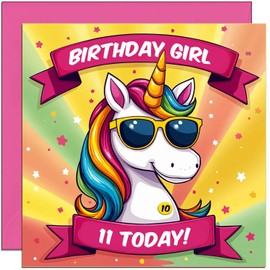 10th Birthday Cards for Girls - Cool Unicorn Kids Girls Birthday Card for 10 Year old Kids ten, tenth