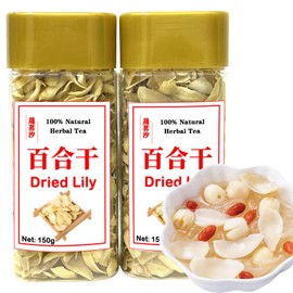 Dried Lily Bulb Lily Bulbs Bai He 10.6oz/300g (150g*2) Boil Soup and Congee Health Chinese Herbal Tea Add to breakfast Oatmeal Congee Sulfur Free No Addition 百合 百合干 龙牙百合 银耳莲子百合羹