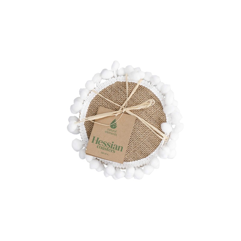 KitchenCraft Natural Elements Jute Coasters, Set of 4, Woven Jute