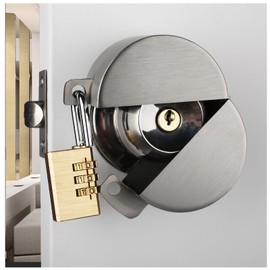 TEMEILI Door Knob with Lock，Without Drilling Door Handle Lock，from Outside Prevents Turning of Door Knob and Access to Keyhole,for Apartment Evictions，Childproof (Stainless Steel with Padlock)