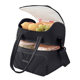 Lunch Box for Women 12L Double Deck Insulated Lunch Bag with Straps Black