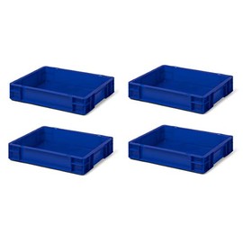 4x Travel Stackable Box TK 400/0, blue, 400X300X75, 6 Litres Polypropylene mm (L x W x H), max. load: 25 kg – Food Grade – Made in Germany – Industrial quality