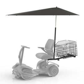 BERPET Mobility Scooter Rear Basket and Umbrella Canopy Sunshade Set – Adjustable Height Foldable Umbrella, Heavy-Duty Foldable Basket, Fits 1" Hitch Receiver for Pride, Drive, Power Chairs and More