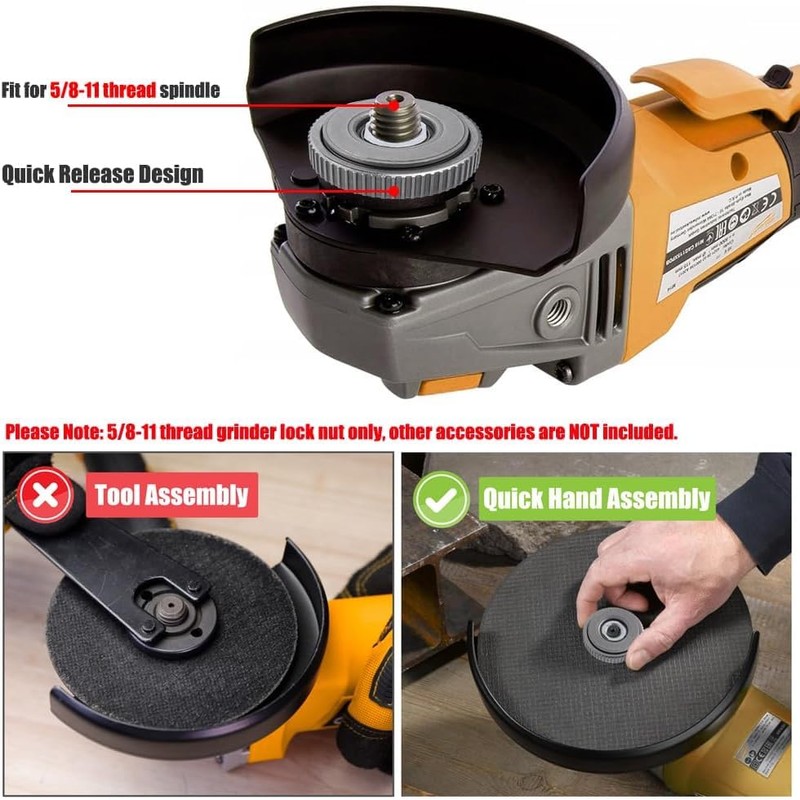 Yakamoz 5/8"-11 Grinder Nut, Self-Locking Quick Release Fast Locking Nut