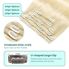 VINBAO 14 Inch Clip in Hair Extensions Soft Straight Remy Human Hair Color 60 Platinum Blonde Clip in Human Hair Extensions 100 Gram 6 Pcs Human Hair Extensions (CLIP#60-14Inch)