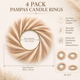 Dingion 4 Pcs Fall Pampas Grass Candle Rings Wreaths 10 Inch