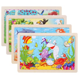 Animals Puzzle from 3 4 5 Years 4 Puzzle x 24 Pieces Children Girls Wooden Puzzle Preschool Educational Toy Montessori Puzzle Gifts for Children for Boys and Girls