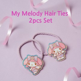 My Melody & Kitty Hair Tie Set - 2pcs Hair Band for Women, Ponytail Holders Hair Accessories No Damage for Thick Hair, Hair Elastics for Women - Pink (My Melody)