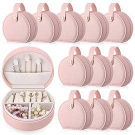 Weysat 12 Pack Travel Jewelry Case Mini Leather Bridesmaid Jewelry Gift Box Bulk, Half Moon Design, Detachable Handle, Small Earring Storage Organizer for Women Girls Bridesmaid Proposal Gifts(Pink)
