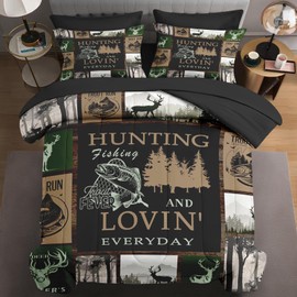 WeCozy 7 Pcs King Size Comforter Set with 2 Pillowcases & 2 Shams, Deer Animal Tree Bedding for Kids and Adults, Retro Mountains Gray Bed in a Bag with Flat Fitted Sheet