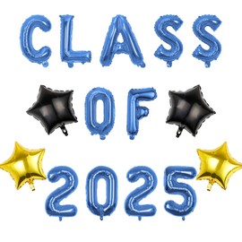 Pargleev Class of 2025 Balloons with Star Hanging Foil Balloons Letter for High School College Congrats Grad Graduation Congratulations Party Decorations Gold Black Blue