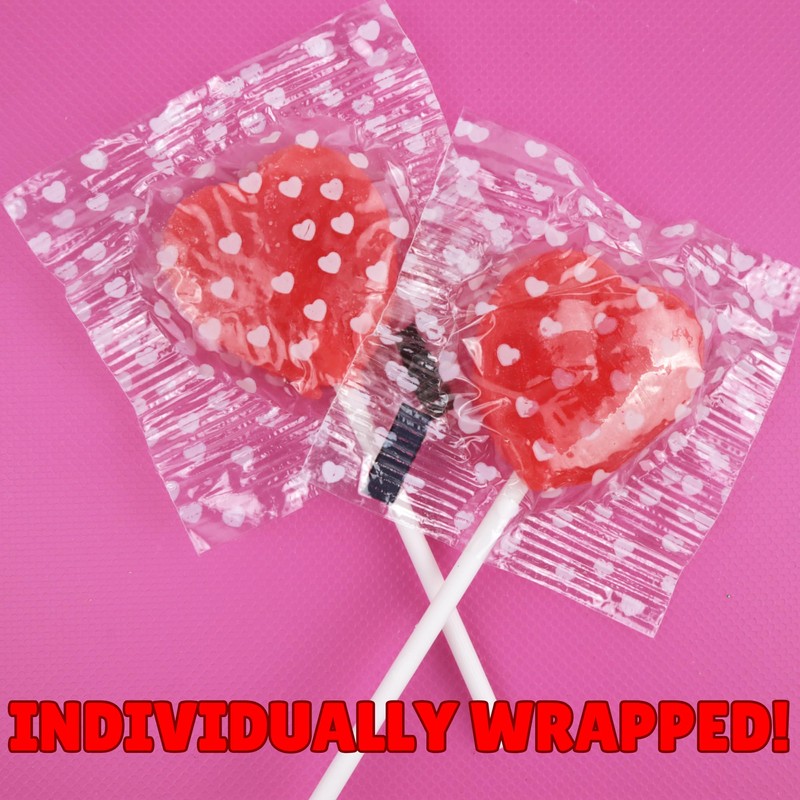 Heart Shaped Lollipops, Individually Wrapped Strawberry Flavored Suckers, Easter Basket