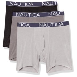 Nautica Men's Bamboo Rayon Spandex 3-pack Boxer Brief, Black/Lead/Alloy, Medium
